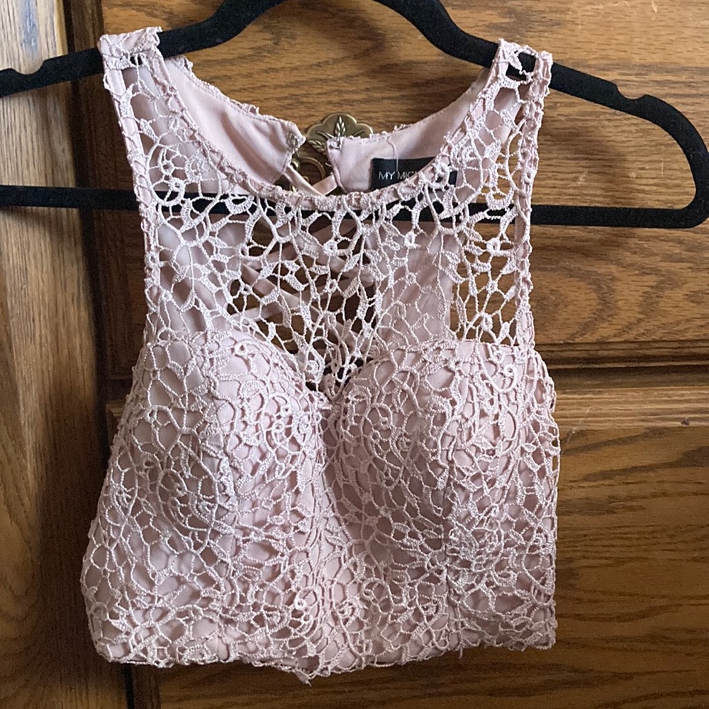Nude pink two piece shirt homecoming dress
